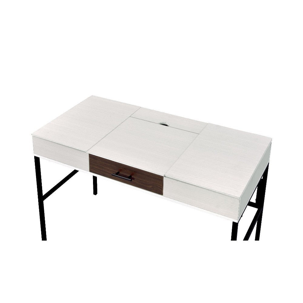 Writing Desk with 2 Hinged Top Storage Compartments White and Black BM250200