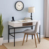 Writing Desk with 2 Hinged Top Storage Compartments, White and Black