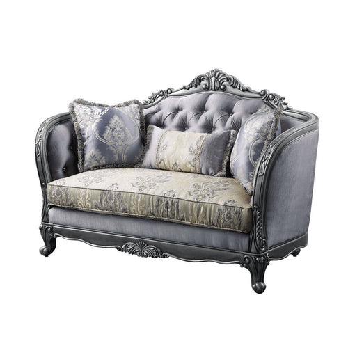 Loveseat with Scrolled Molded Frame and Queen Anne Legs, Gray