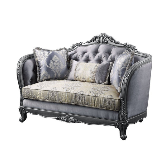 Loveseat with Scrolled Molded Frame and Queen Anne Legs, Gray
