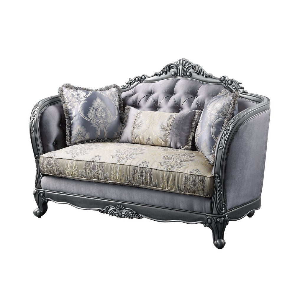 Loveseat with Scrolled Molded Frame and Queen Anne Legs, Gray