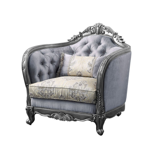Chair with Scrolled Molded Frame and Queen Anne Legs, Gray