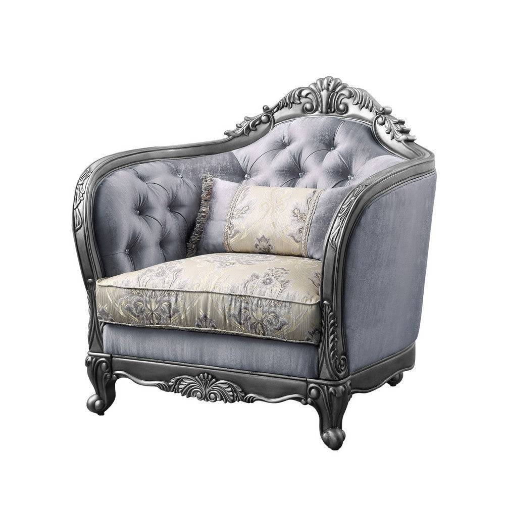 Chair with Scrolled Molded Frame and Queen Anne Legs, Gray