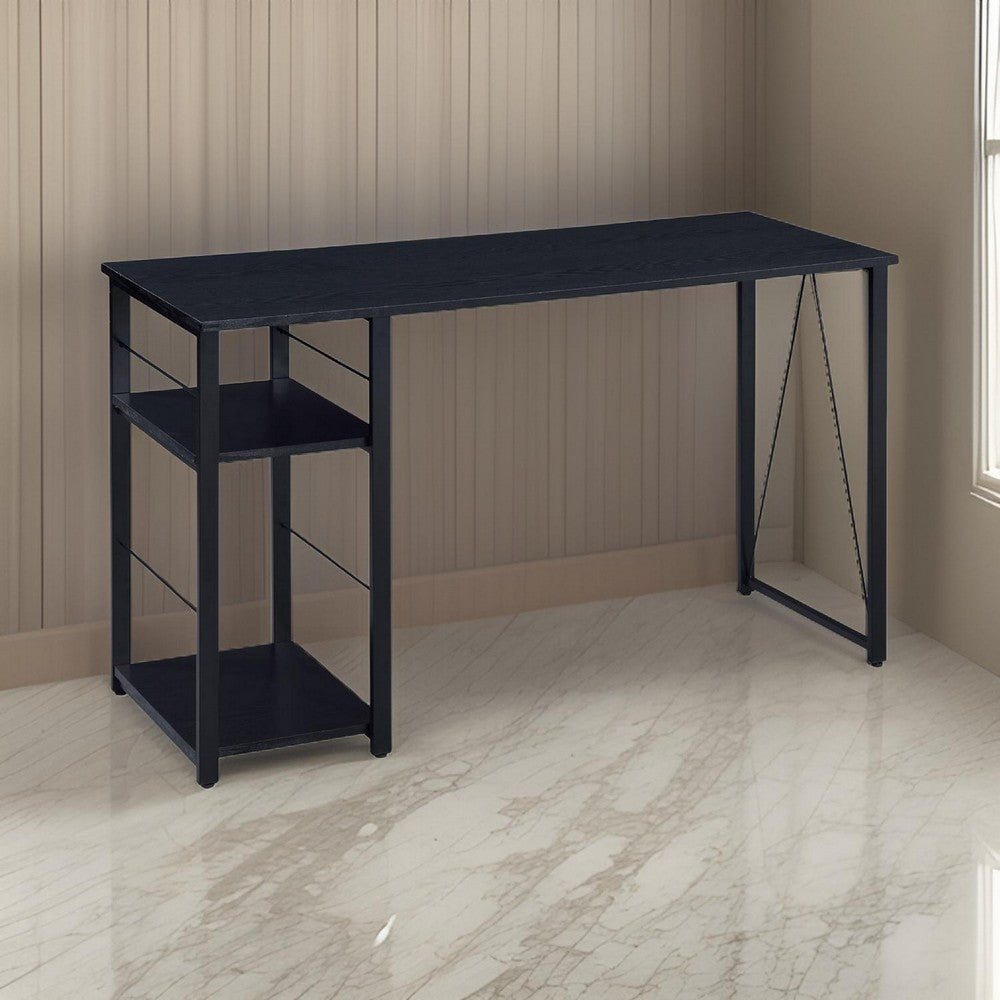 Mira Writing Desk | 2 Tier Shelves | Tubular Legs | Black