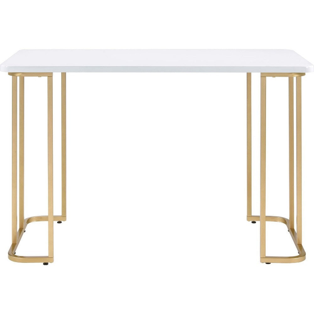 Writing Desk with Metal Curved Sled Base and Floor Protectors White BM250218