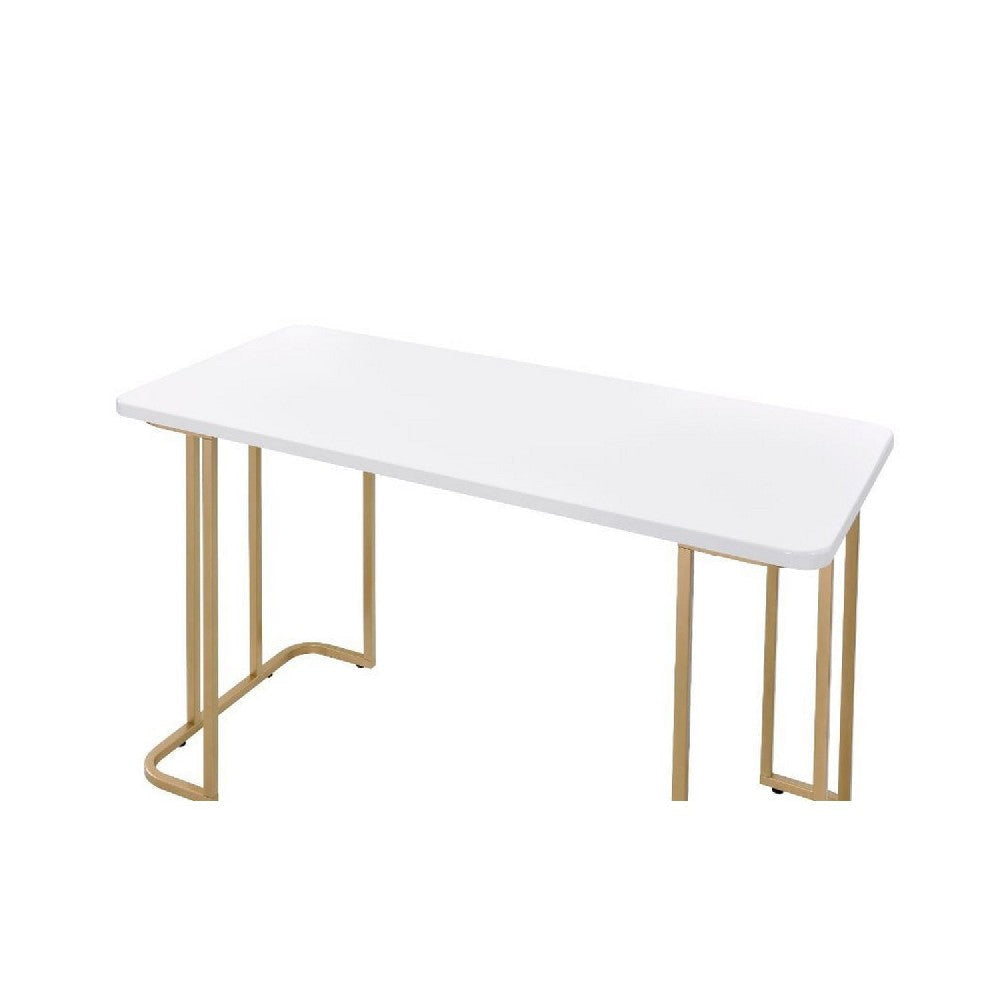 Writing Desk with Metal Curved Sled Base and Floor Protectors White BM250218