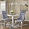 Side Chair with Button Tufting and Metal Legs, Set of 2, Gray and Silver