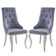Side Chair with Button Tufting and Metal Legs, Set of 2, Gray and Silver