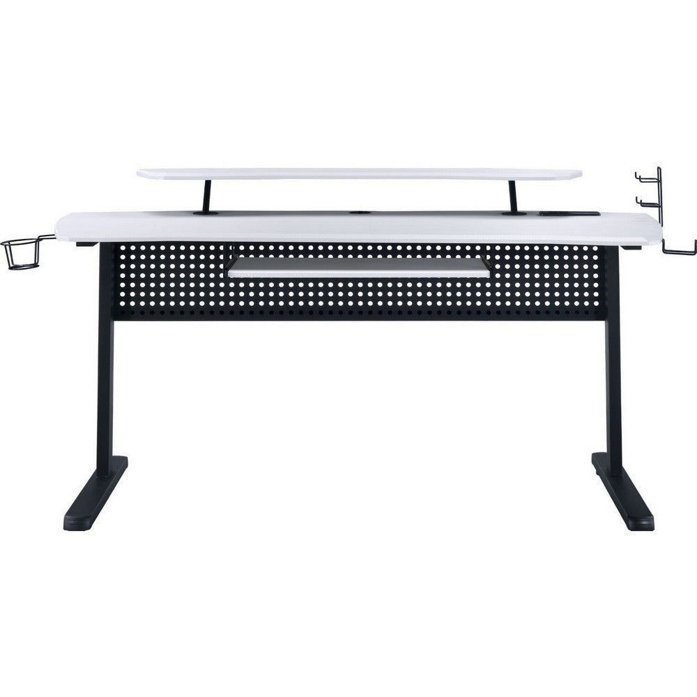 Gaming Table with USB Plugin and Headset Rack White BM250223