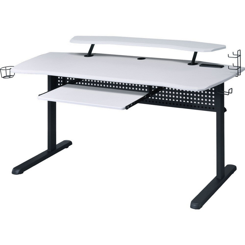 Gaming Table with USB Plugin and Headset Rack White BM250223