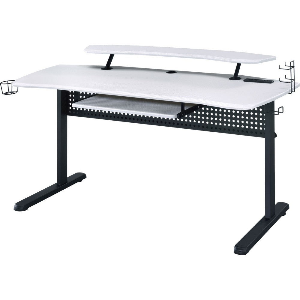 Gaming Table with USB Plugin and Headset Rack, White