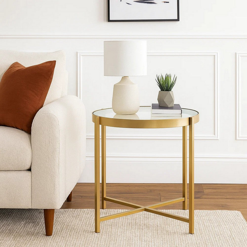 Liora End Table | Round Glass Top | Metal Frame | Gold