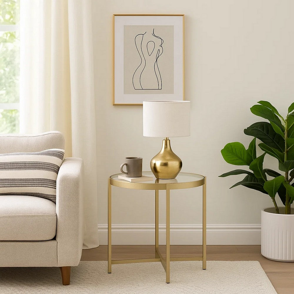 Liora End Table | Round Glass Top | Metal Frame | Gold