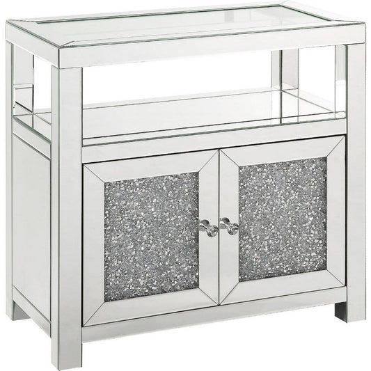 Cabinet with Mirrored Inserts and 2 Door Storage, Silver By Casagear Home