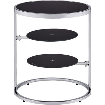 20 Inch Accent Table with 2 Tier Swivel Glass Shelves Black and Chrome By Casagear Home BM250241