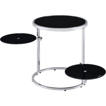20 Inch Accent Table with 2 Tier Swivel Glass Shelves, Black and Chrome By Casagear Home