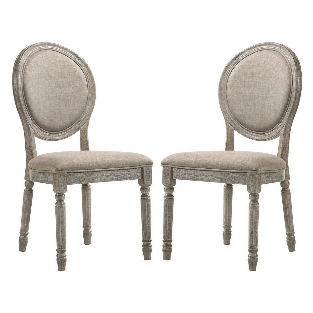 Side Chair with Oval Padded Back and Turned Legs, Set of 2, Brown By Casagear Home