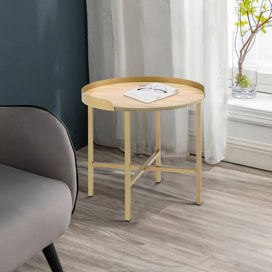 Kai End Table | 22" | Round Tray Top | Brown | Brass