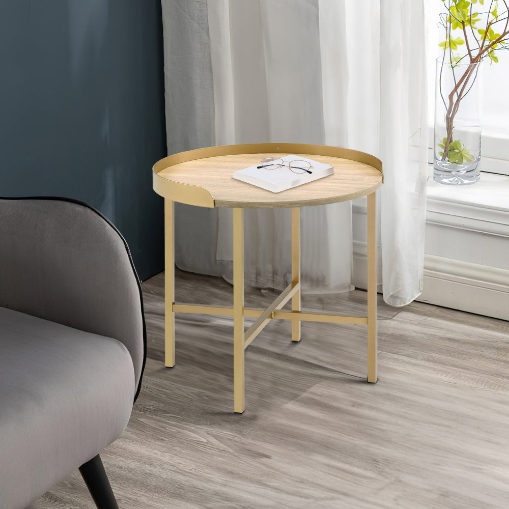Kai End Table | 22" | Round Tray Top | Brown | Brass