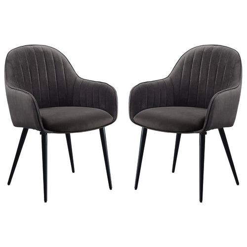 Reid Side Chair | Channel Tufted | Round Tapered Legs | Set of 2 | Gray