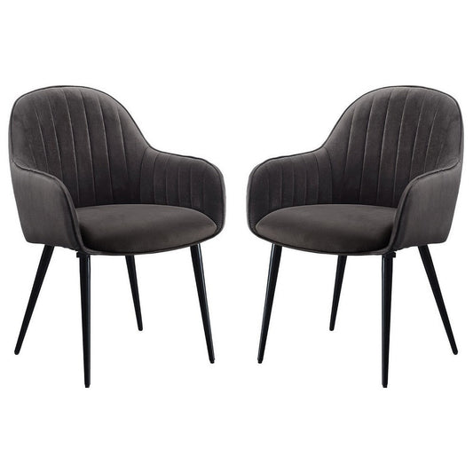 Reid Side Chair | Channel Tufted | Round Tapered Legs | Set of 2 | Gray