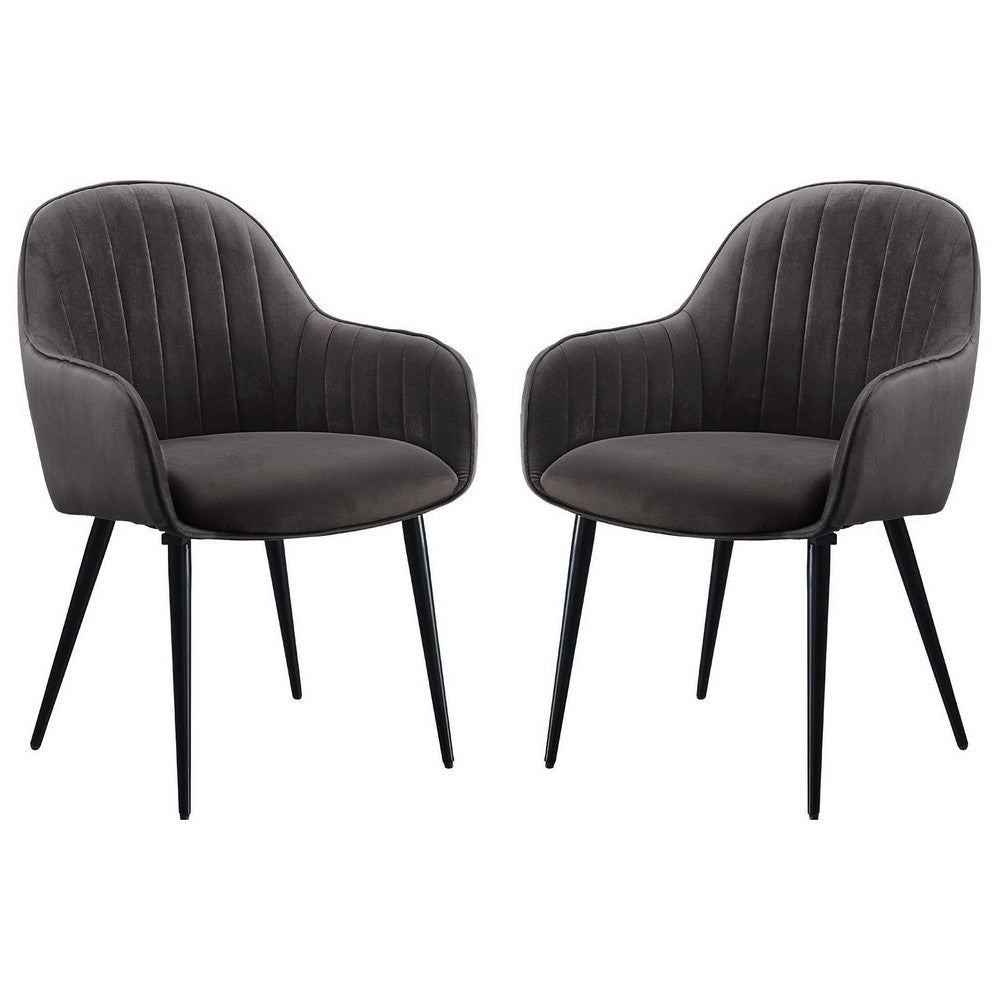 Reid Side Chair | Channel Tufted | Round Tapered Legs | Set of 2 | Gray