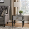 MDF End Table with 1 Drawer and Turned Tapered Legs, Gray and Silver