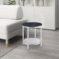 End Table with Round Faux Marble Top and Glass Shelf, Black By Casagear Home