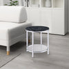 End Table with Round Faux Marble Top and Glass Shelf, Black By Casagear Home
