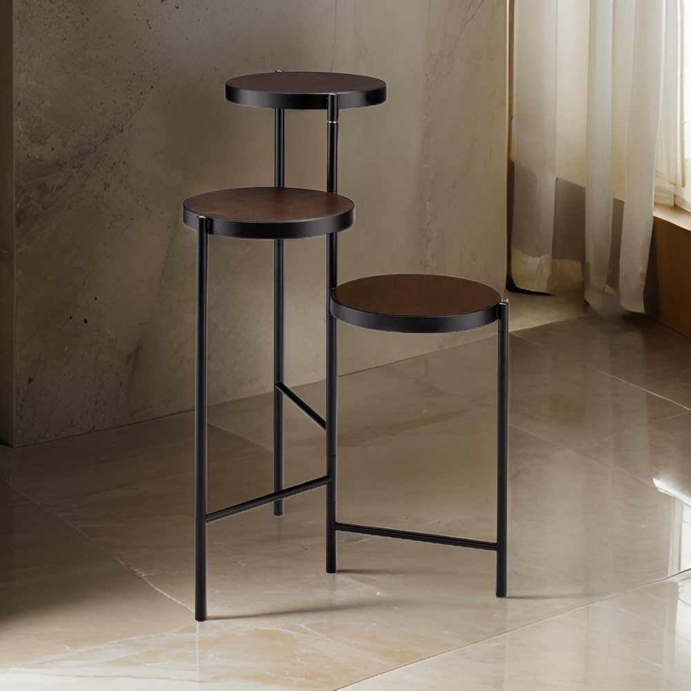 Liora Plant Stand | 3 Tier | Round Wood Shelves | Foldable | Black