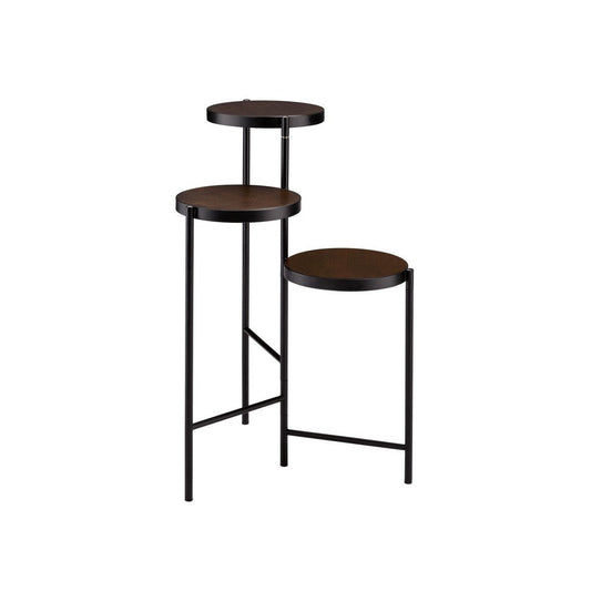 3 Tier Plant Stand with Round Wooden Shelves and Foldable Design, Black By Casagear Home