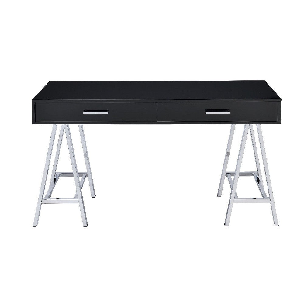 Writing Desk with MDF 2 Drawers and Metal Legs Black and Chrome