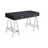 Writing Desk with MDF 2 Drawers and Metal Legs, Black and Chrome