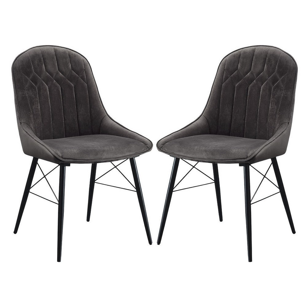 Fabric Upholstered Side Chair, Set of 2, Gray and Black