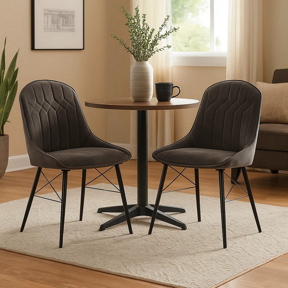 Fabric Upholstered Side Chair, Set of 2, Gray and Black