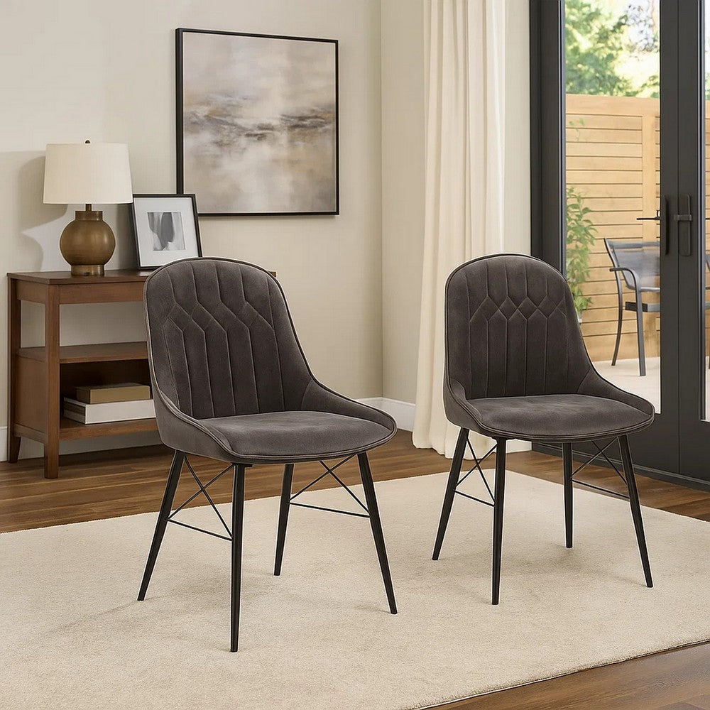 Fabric Upholstered Side Chair, Set of 2, Gray and Black