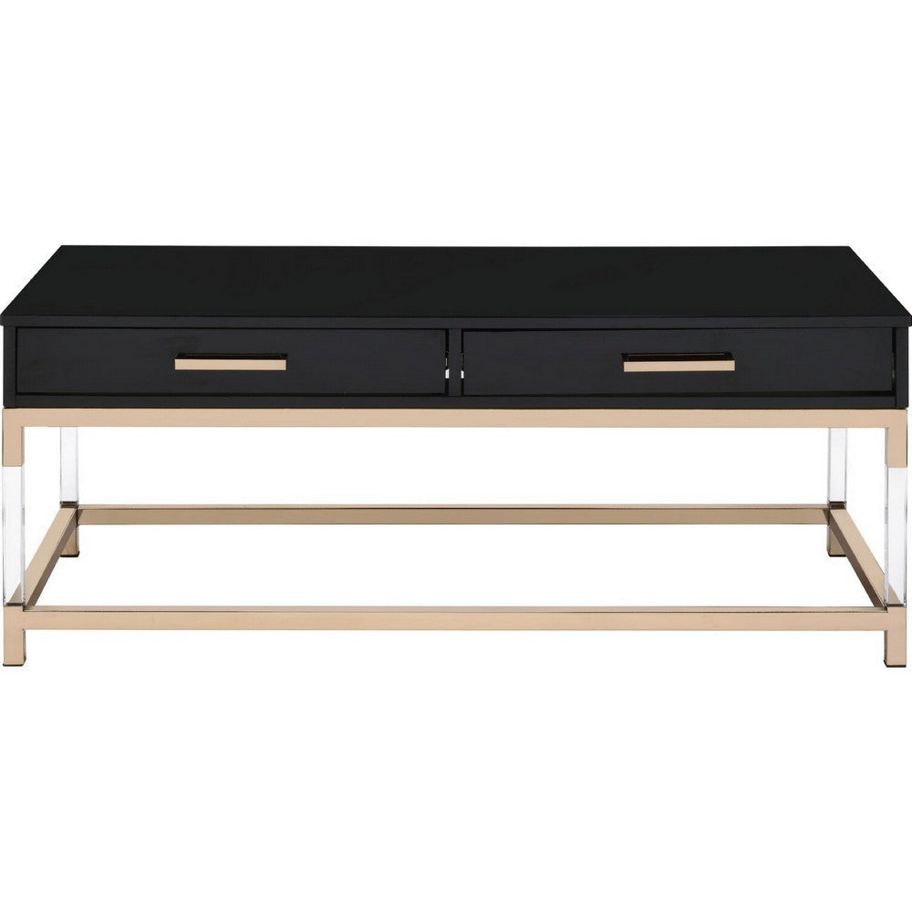 Metal Base Framed Coffee Table Black and Gold By Casagear Home BM250295