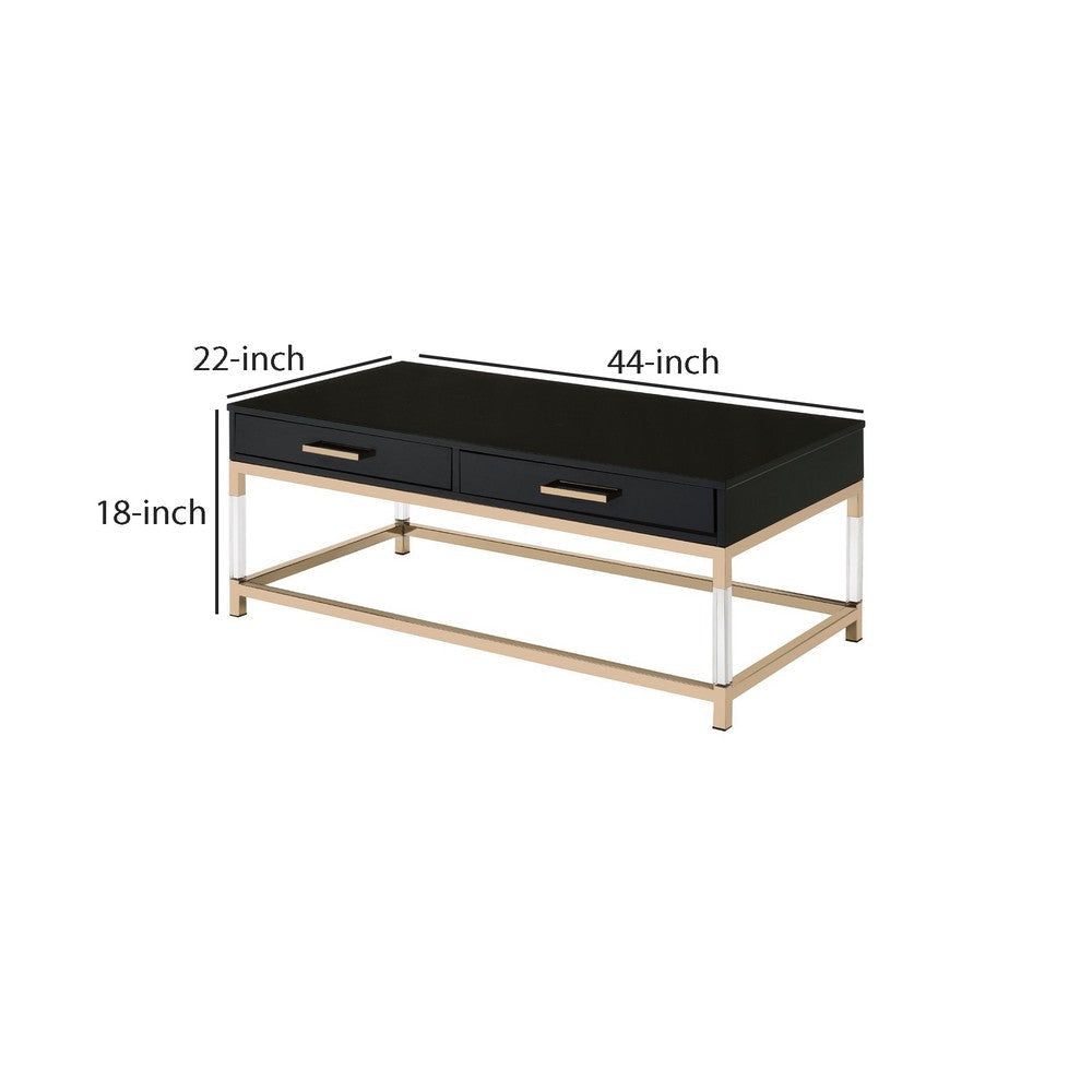 Metal Base Framed Coffee Table Black and Gold By Casagear Home BM250295