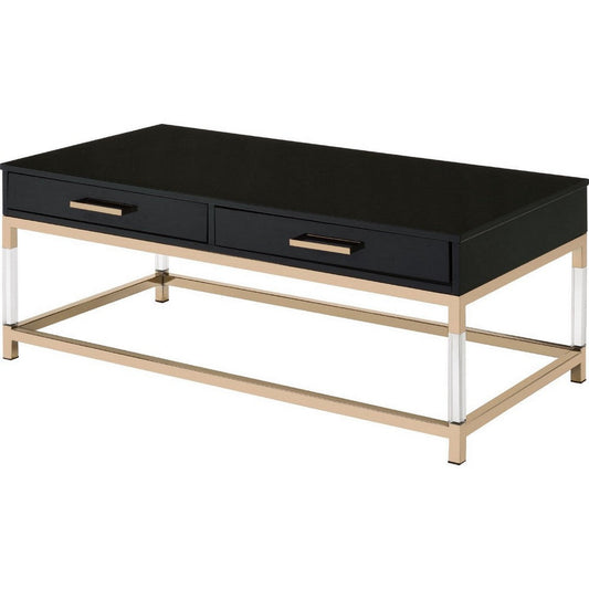 Metal Base Framed Coffee Table, Black and Gold By Casagear Home