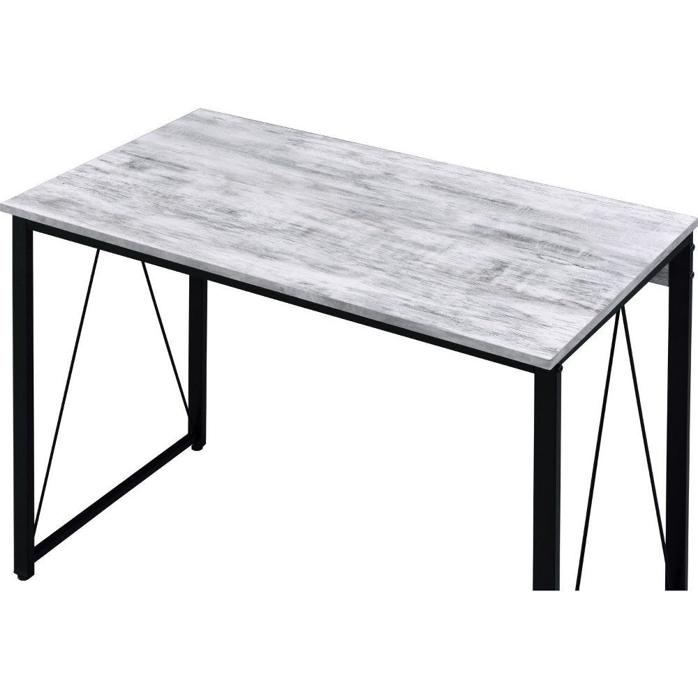 Writing Desk with V Shaped Accent and Distressed Look White BM250307