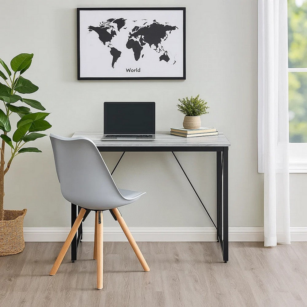 Writing Desk with V Shaped Accent and Distressed Look, White