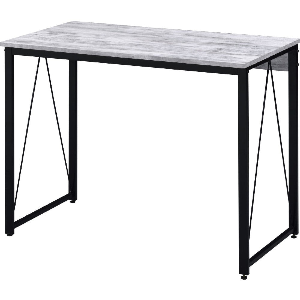 Writing Desk with V Shaped Accent and Distressed Look, White