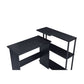 Writing Desk with L Shaped Design and 3 Tier Wooden Shelves Black By Casagear Home BM250315