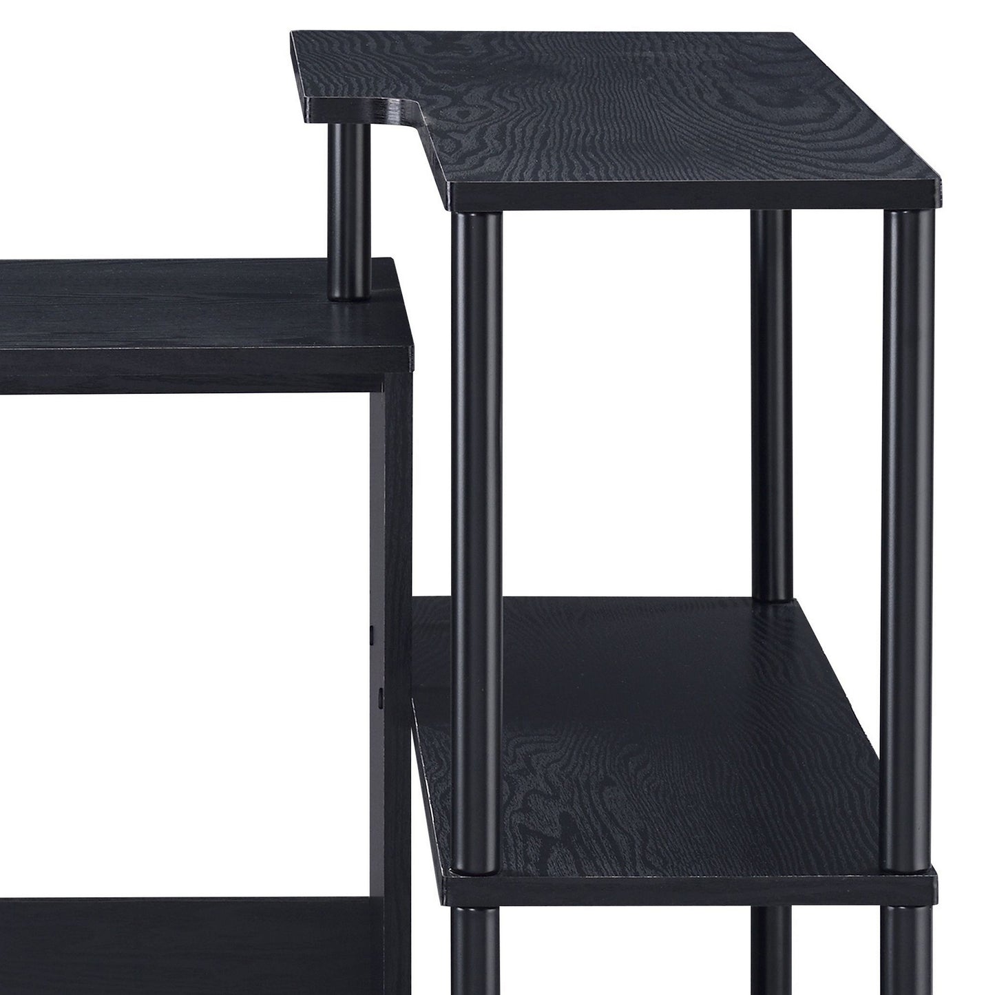 Writing Desk with L Shaped Design and 3 Tier Wooden Shelves, Black By Casagear Home