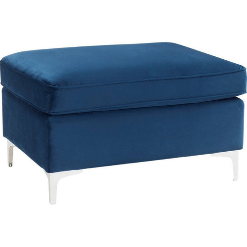 Ottoman with Removable Cushion Seat and Sleek Legs, Blue