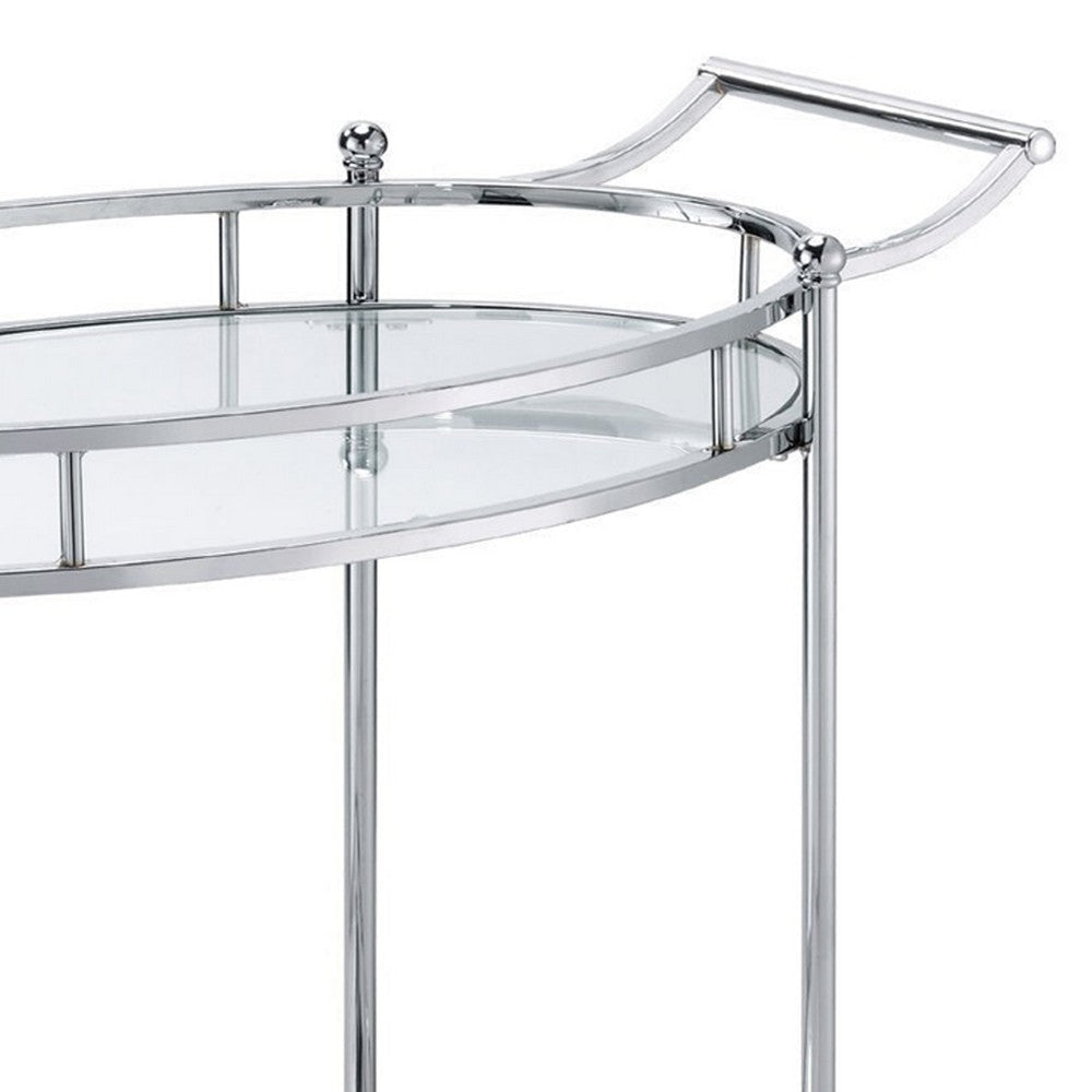 Serving Cart with Tubular Frame and 2 Tier Glass Shelves, Chrome By Casagear Home