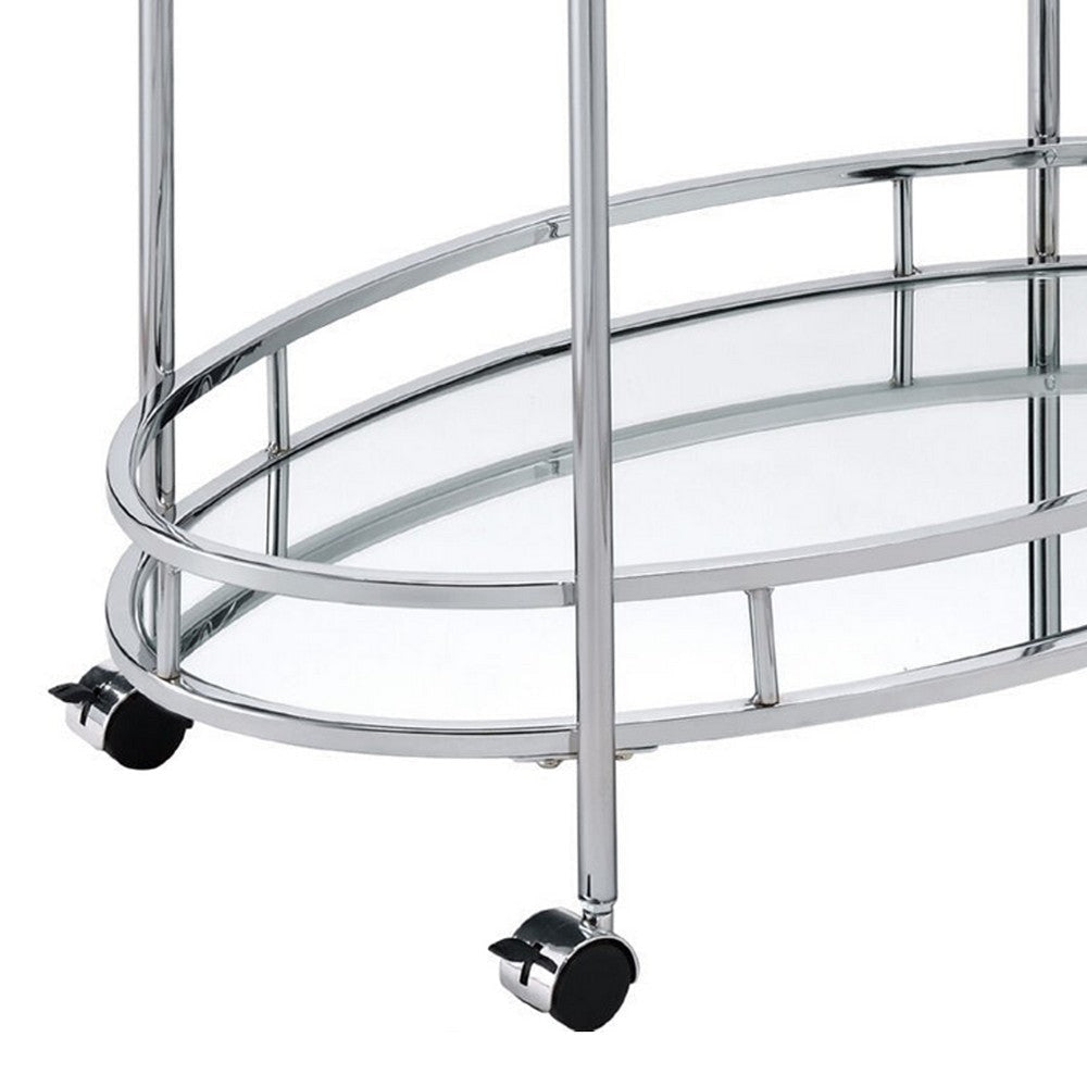 Serving Cart with Tubular Frame and 2 Tier Glass Shelves Chrome By Casagear Home BM250318