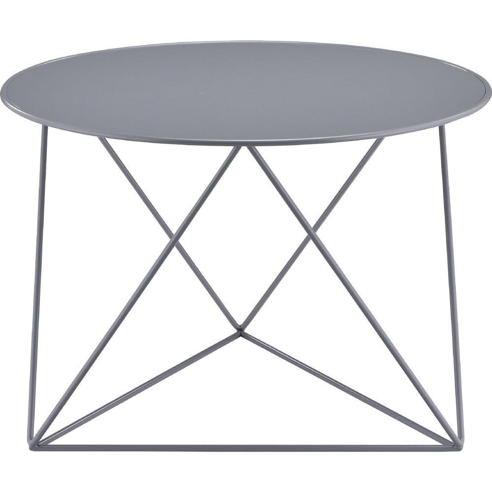 Accent Table with Open Geometric Base and Round Top Gray