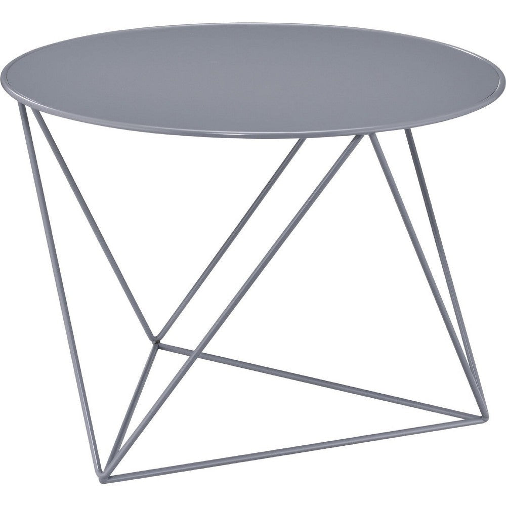 Accent Table with Open Geometric Base and Round Top, Gray