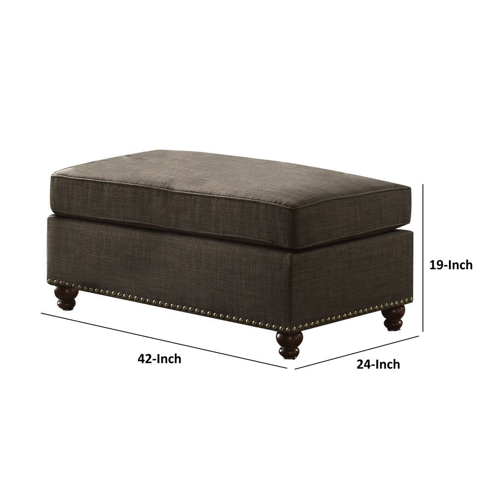 Ottoman with Fabric Upholstery and Nailhead Trim Details Gray By Casagear Home BM250332